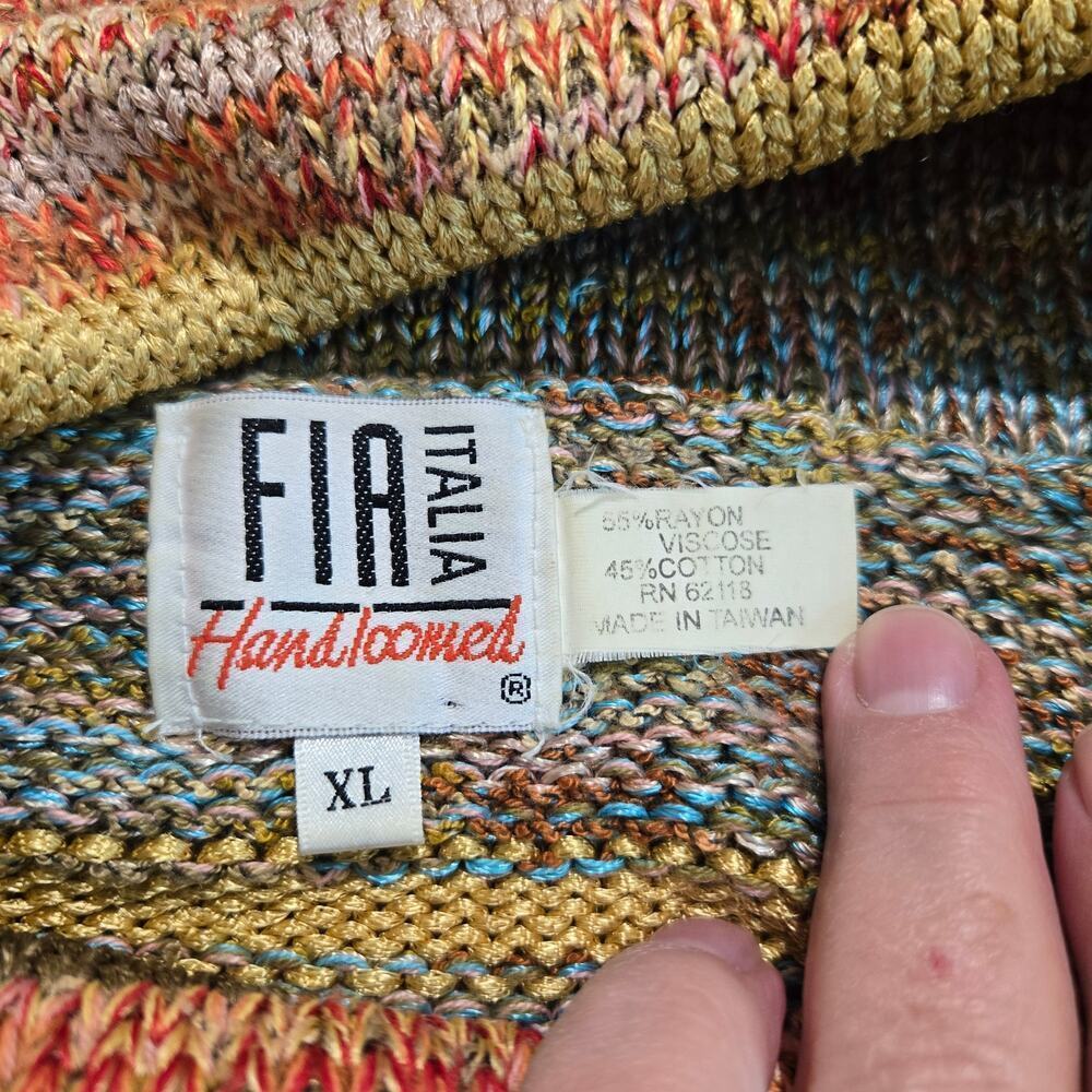 Vtg FIA Italia Women's Handloomed Cropped Sweater Fringe Neck Sz XL Cottagecore - Picture 8 of 8